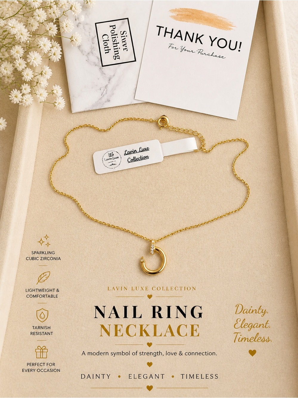 Nail Ring Necklace - Gold Plated Silver 925